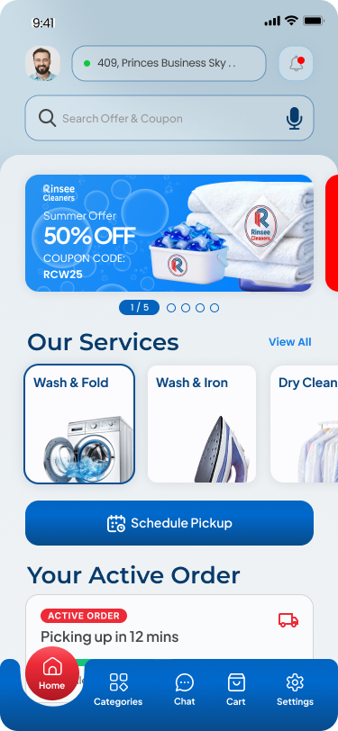 Rinsee Cleaners mobile app screenshot
